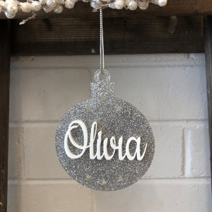 Personalised Glitter Acrylic Christmas Bauble - Custom Made